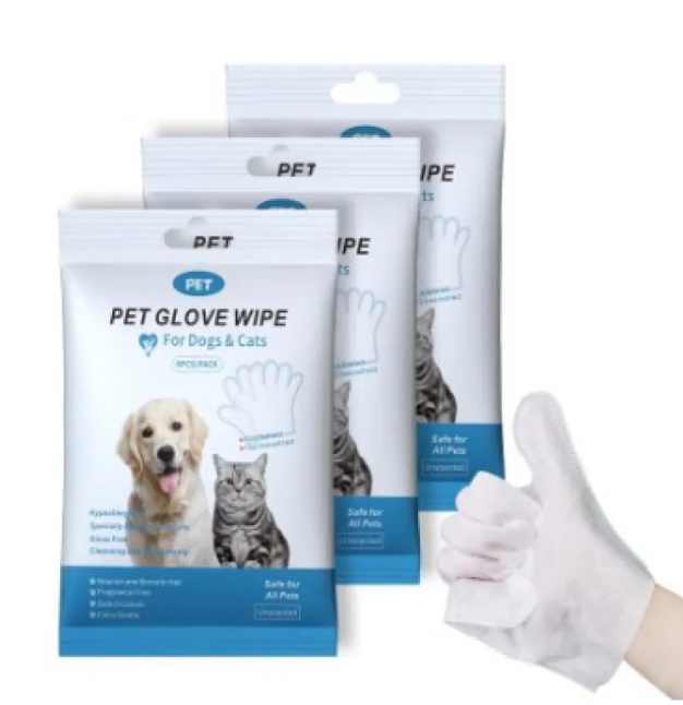 Disposable Pet Grooming Glove Wipes - 5-Finger Textured Design