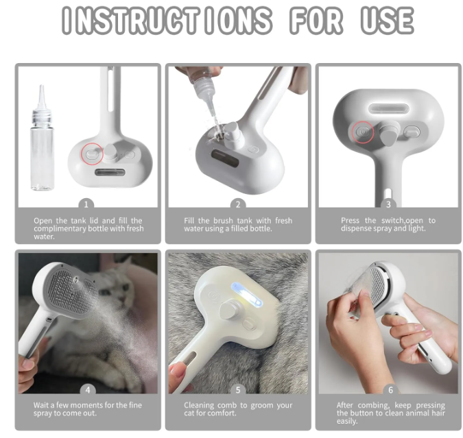 Steam Pet Grooming Brush for Shedding - Silicone Bristles & USB-C