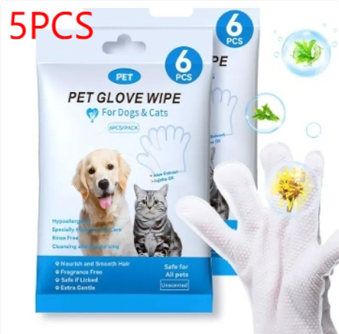 Disposable Pet Grooming Glove Wipes - 5-Finger Textured Design