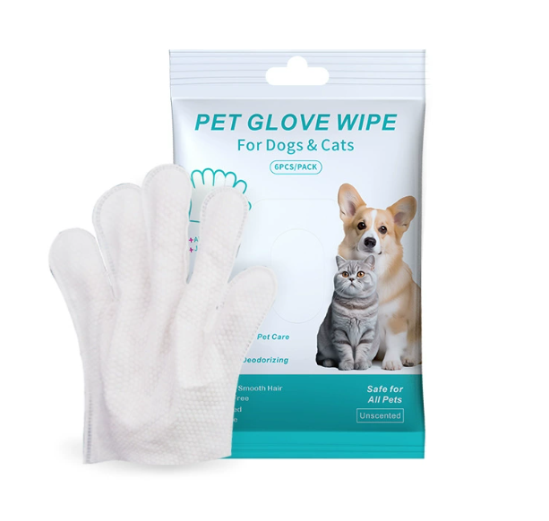 Disposable Pet Grooming Glove Wipes - 5-Finger Textured Design