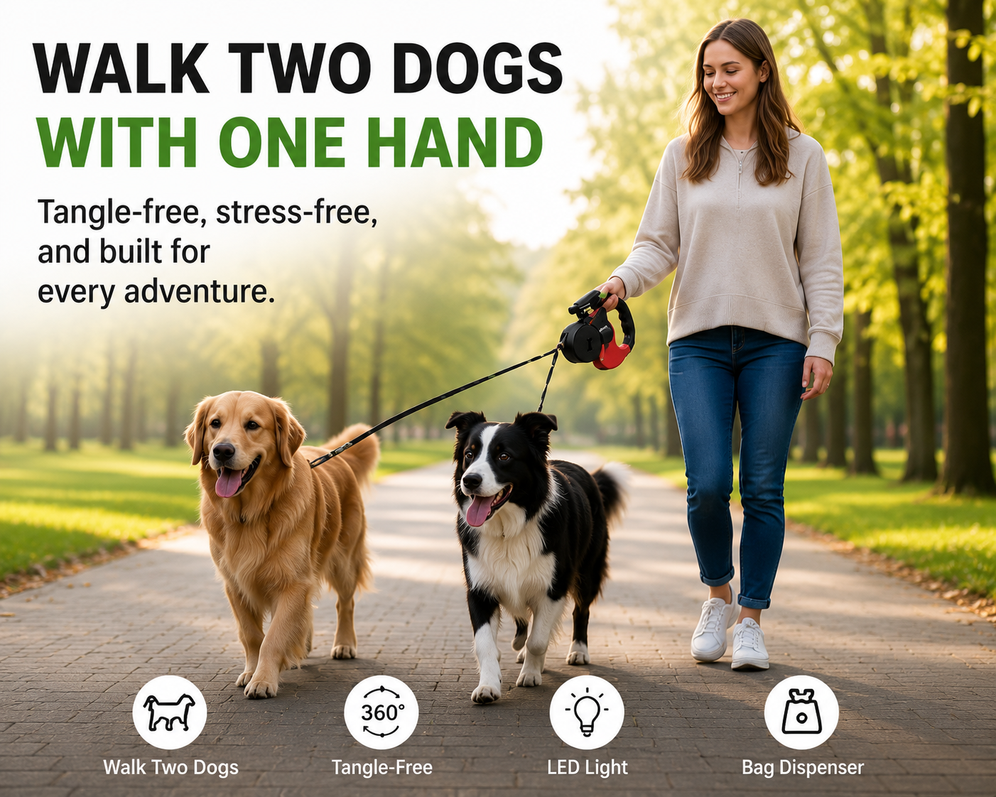 Dual Dog Leash Pro™ | Walk Two Dogs With One Hand