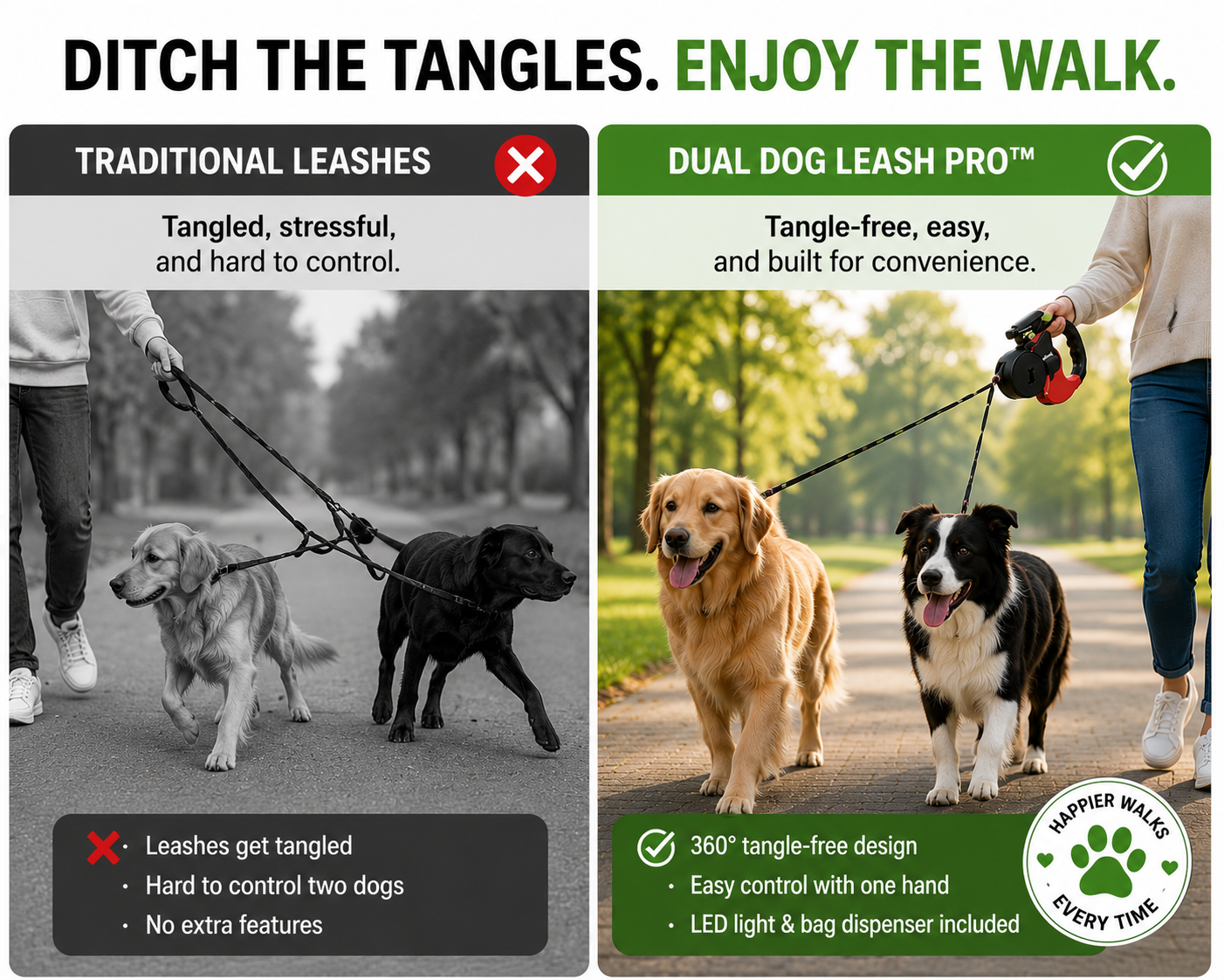Dual Dog Leash Pro™ | Walk Two Dogs With One Hand