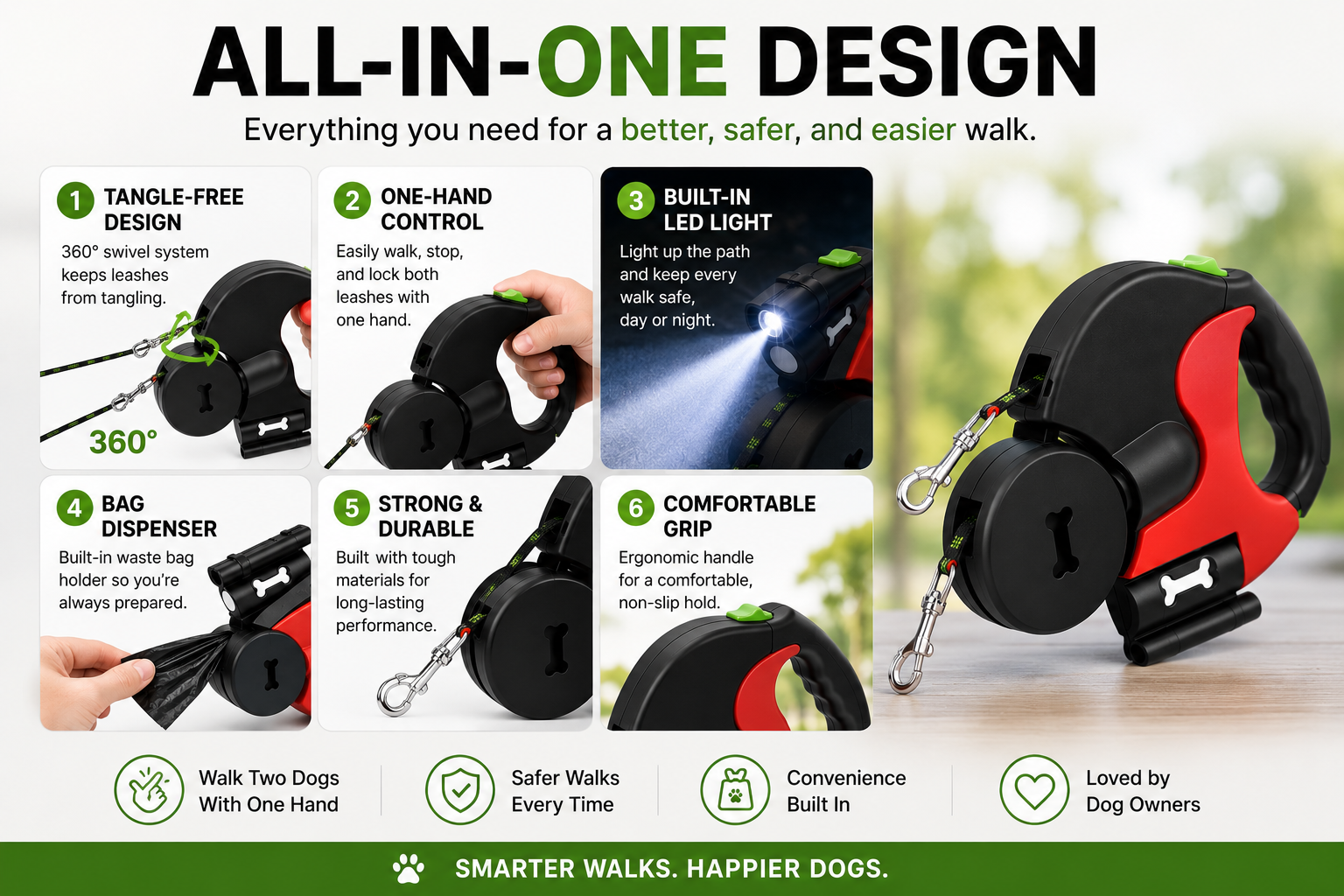 Dual Dog Leash Pro™ | Walk Two Dogs With One Hand