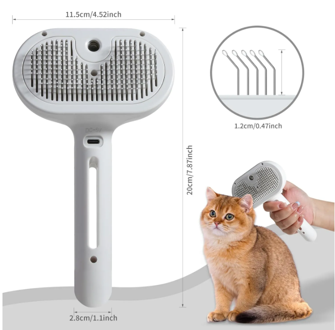 Steam Pet Grooming Brush for Shedding - Silicone Bristles & USB-C