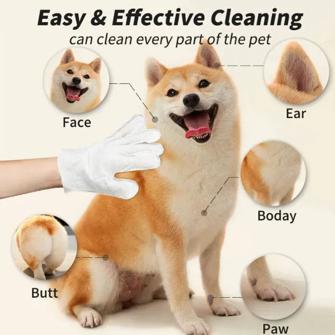 Disposable Pet Grooming Glove Wipes - 5-Finger Textured Design