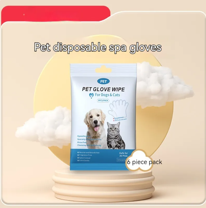 Disposable Pet Grooming Glove Wipes - 5-Finger Textured Design