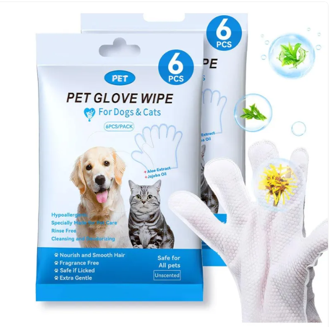 Disposable Pet Grooming Glove Wipes - 5-Finger Textured Design