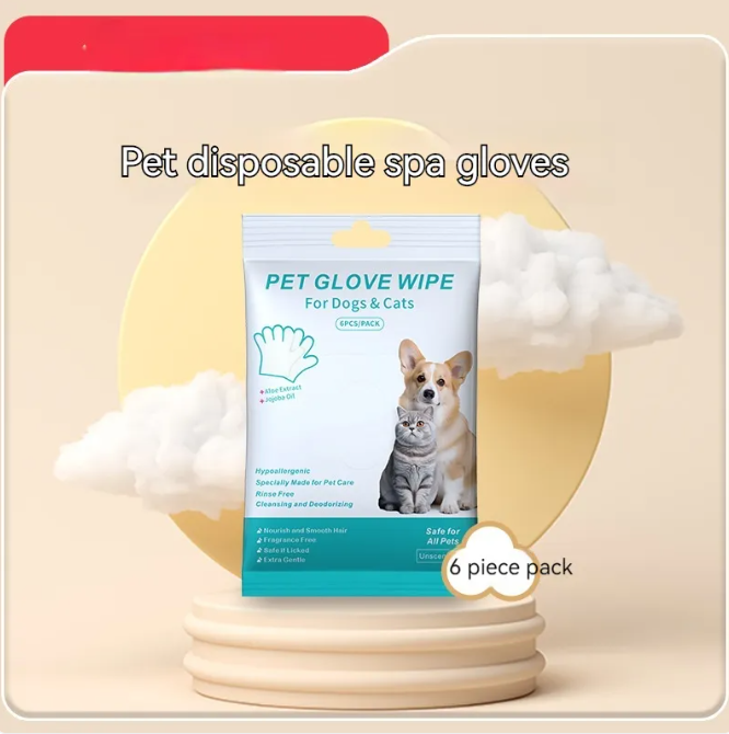 Disposable Pet Grooming Glove Wipes - 5-Finger Textured Design