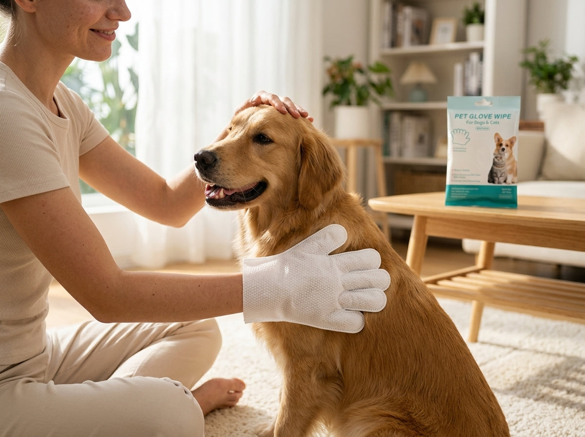 Disposable pet grooming glove wipes — Lifestyle - Pet With Owner | Generated by Modelize
